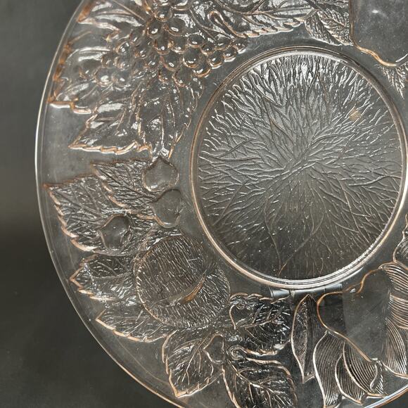 VTG Pink Glass Plate-KIG Indonesia-Embossed Fruits/Leaves – Retro Kitchen Decor - Picture 6 of 8